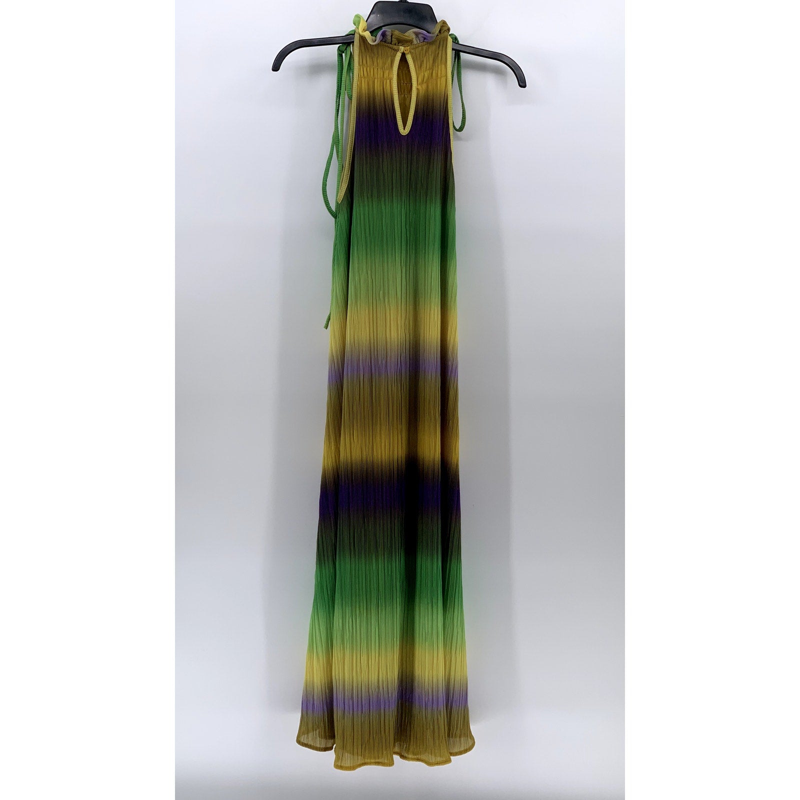SFERA COLLECTION Women's Yellow-Green-Purple Ombre Pleated Halter Maxi Dress SZS
