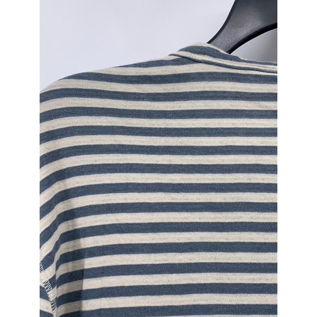FARHERTY CLOUD Men's Gray-White Striped Scoop-Neck Long Sleeve Casual Top SZ L