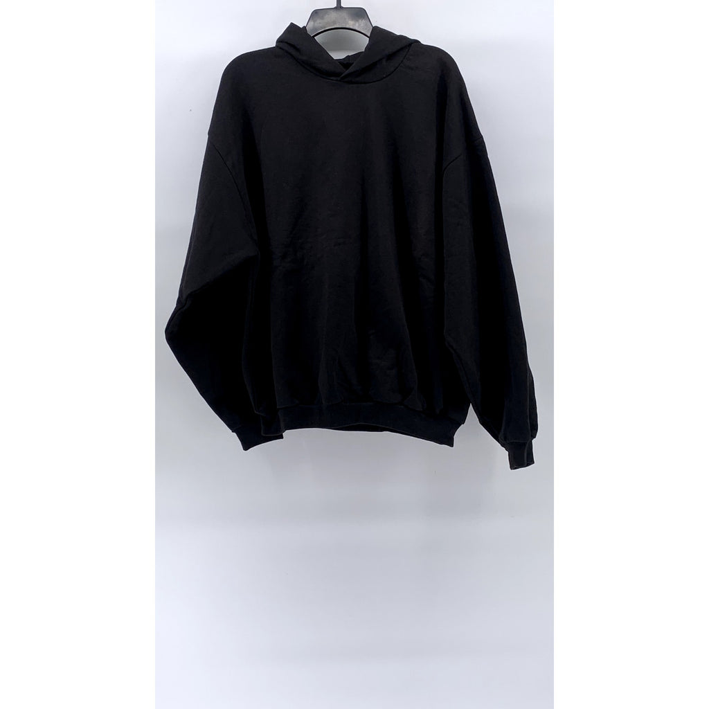 UNBRANDED Unisex Adult Black Solid Casual Pullover Hoodie SZ L