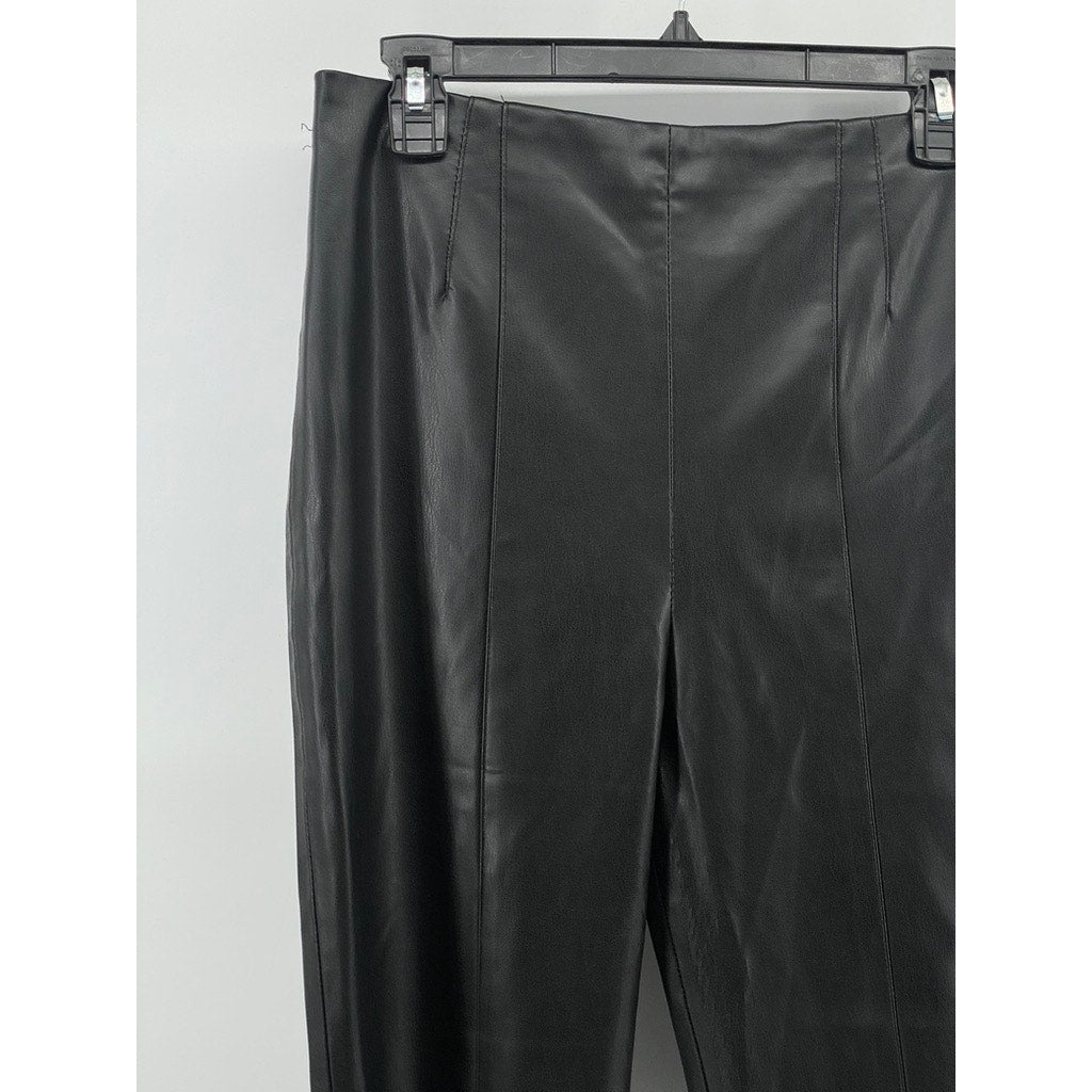 ZARA Women's Black Faux Leather High-Rise Pull-On Ankle Pants SZ L