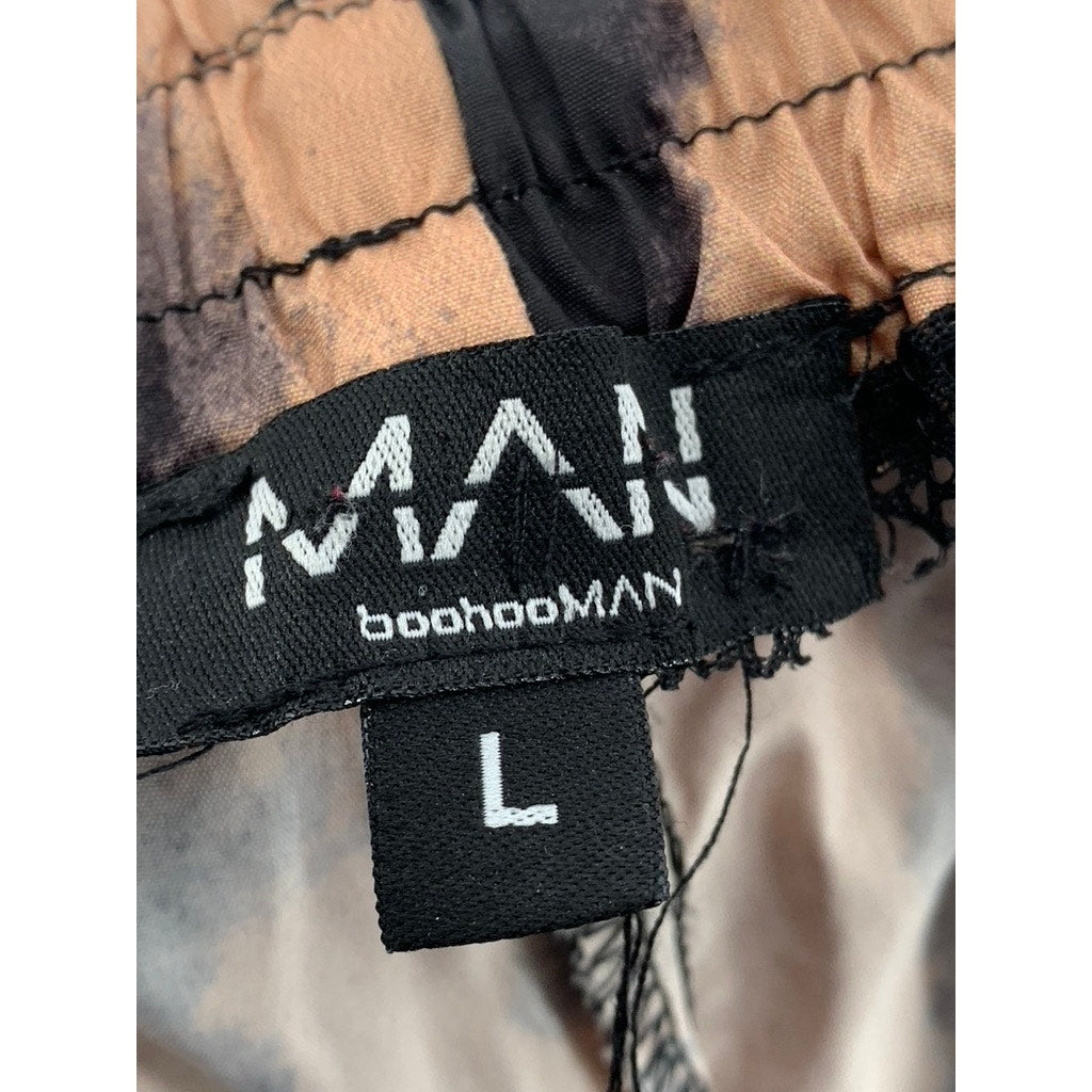 BOOHOO MAN Men's Tan-Black Printed Drawstring Casual Shorts SZ L