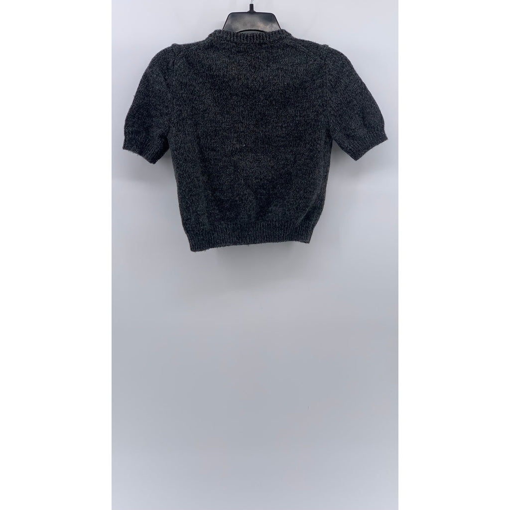 ZARA Women's Heather Gray Knit Crewneck Short Sleeve Cropped Sweater Top SZ S