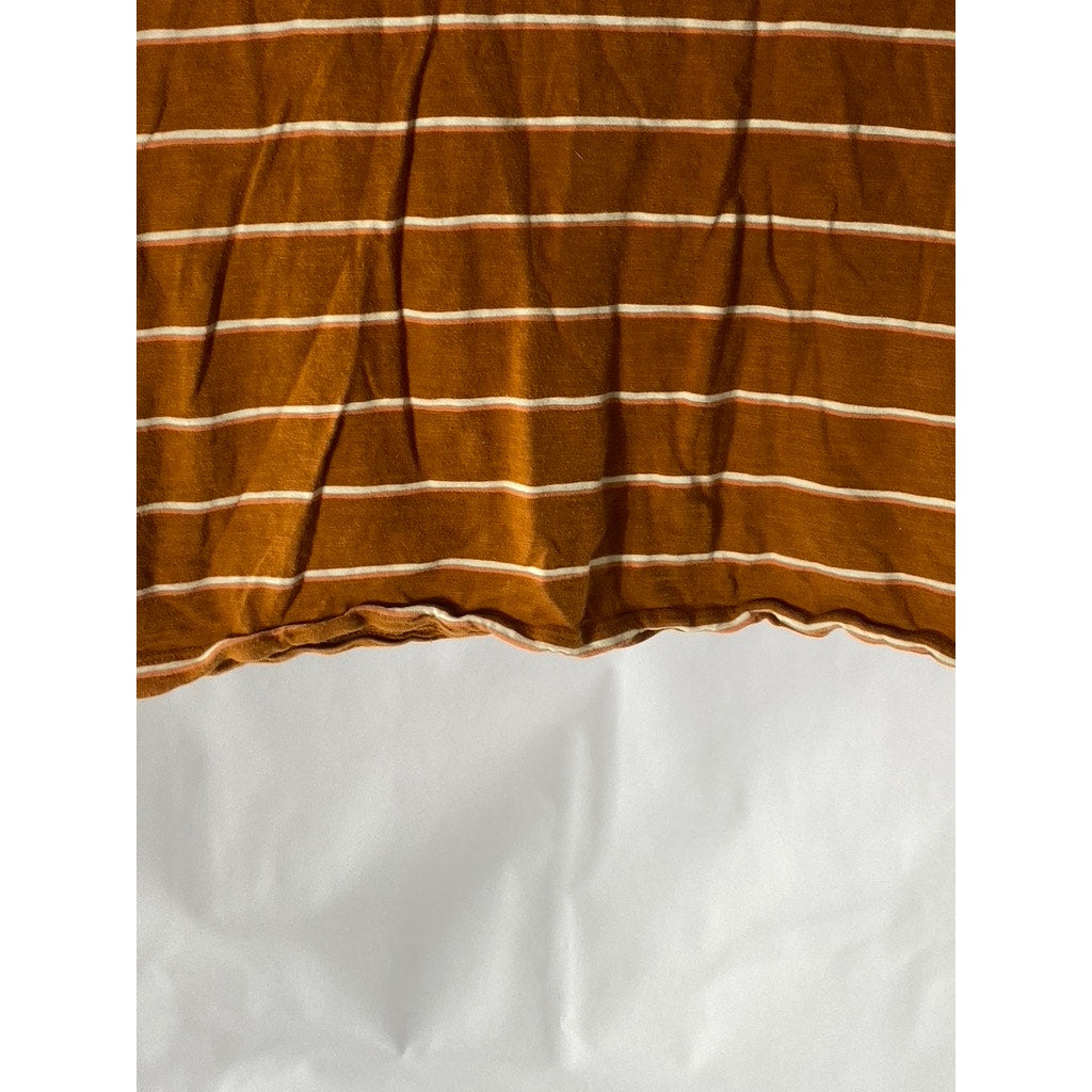 UNIVERSAL THREAD Women's Orange Striped V-Neck Short Sleeve Pocket Top SZ XS