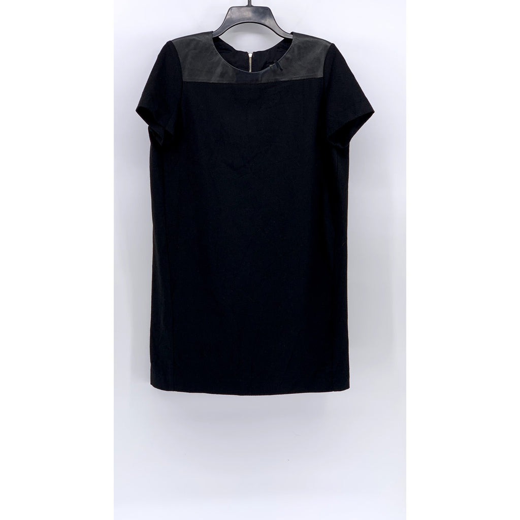 MAJE Women's Black Faux Leather Crewneck Short Sleeve Sheath Dress SZ 3