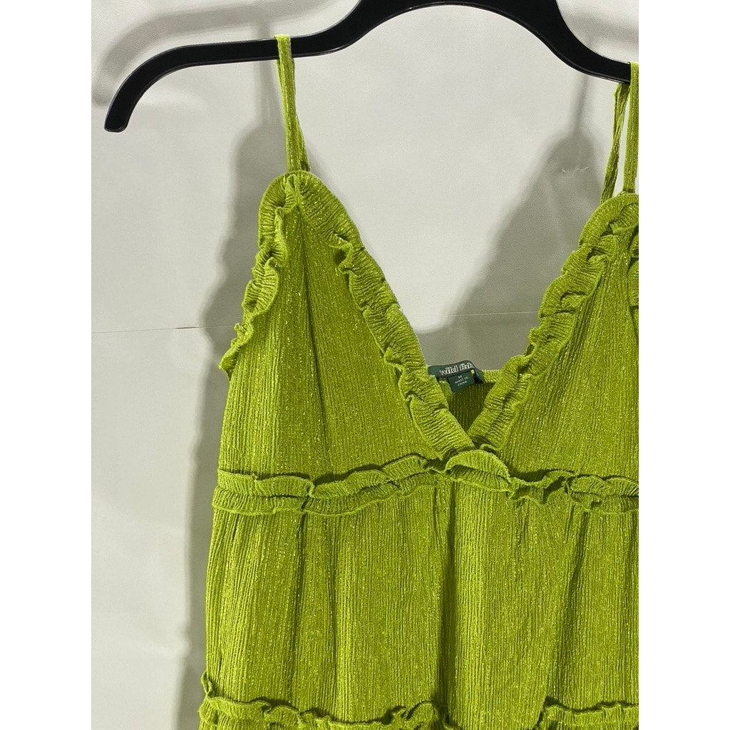 WILD FABLE Women's Lime Green Ruffle Tiered V-Neck Textured Mini Dress SZ M