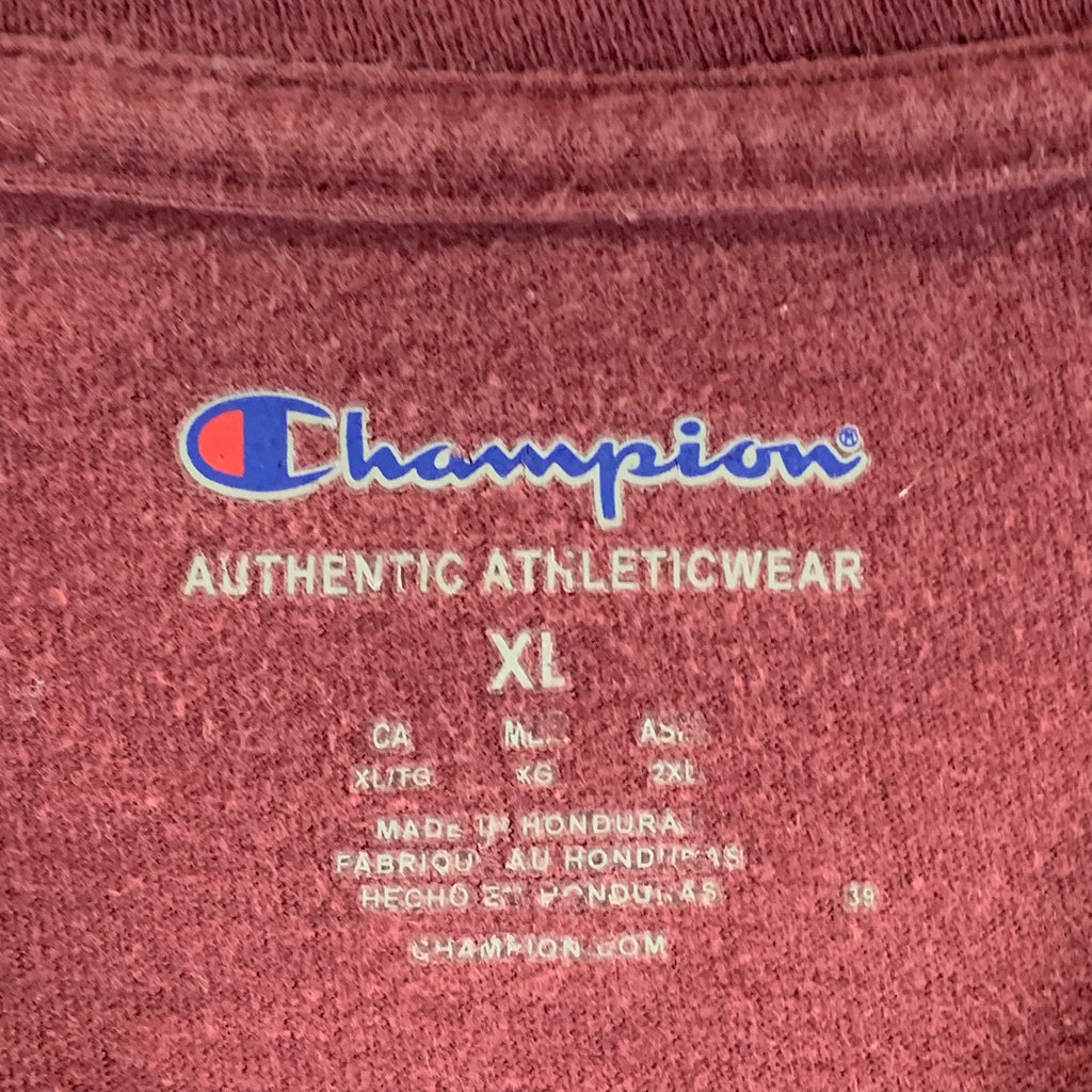 CHAMPION Men's Burgundy Script Logo Crewneck Regular-Fit T-Shirt SZ XL