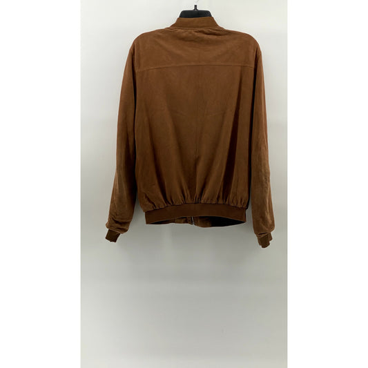 PULL & BEAR Men's Tan Faux Suede Zip-Up Long Sleeve Bomber Jacket SZ M