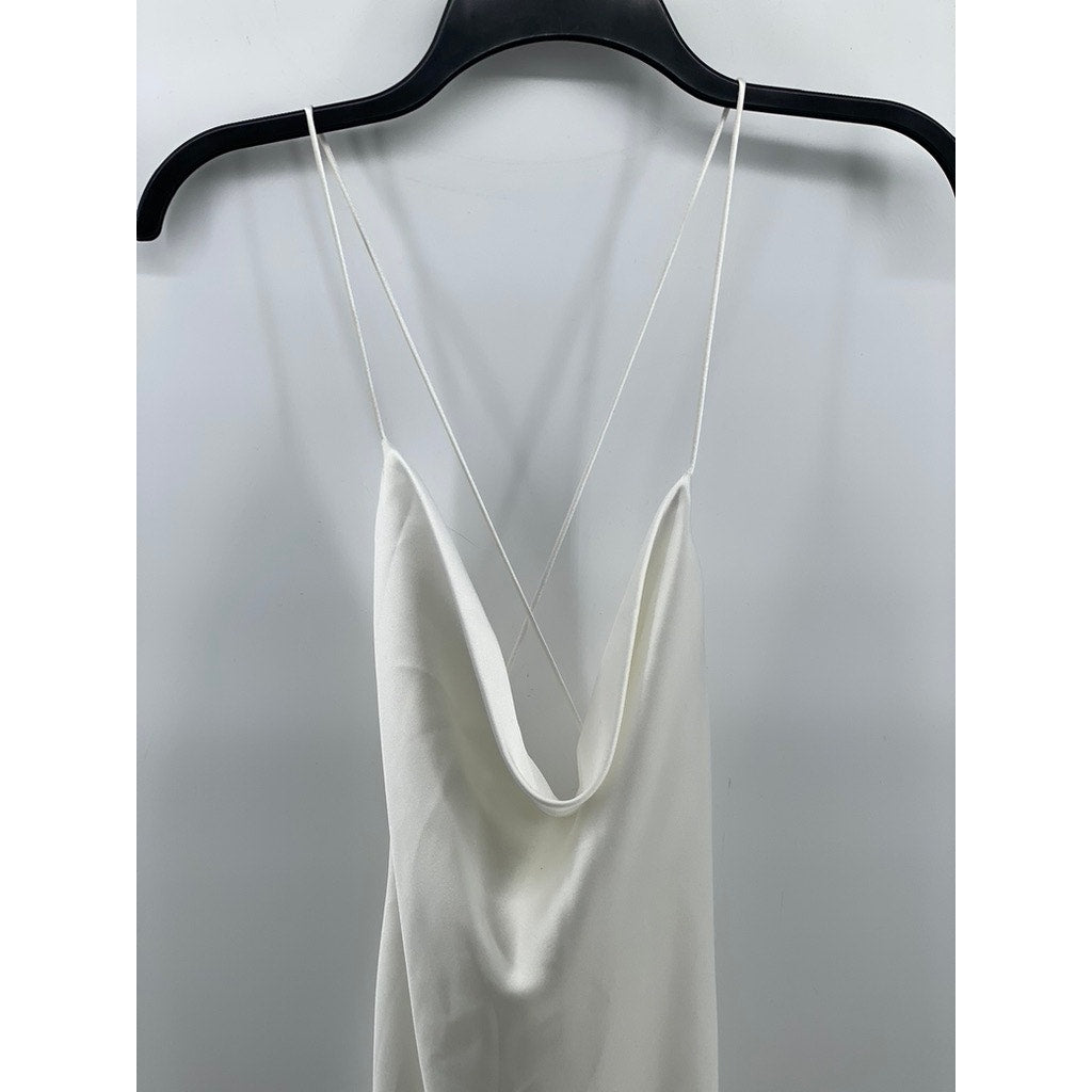 ZARA Women’s White Satin Cowl-Neck Spaghetti Strap Backless Mini Dress SZ M
