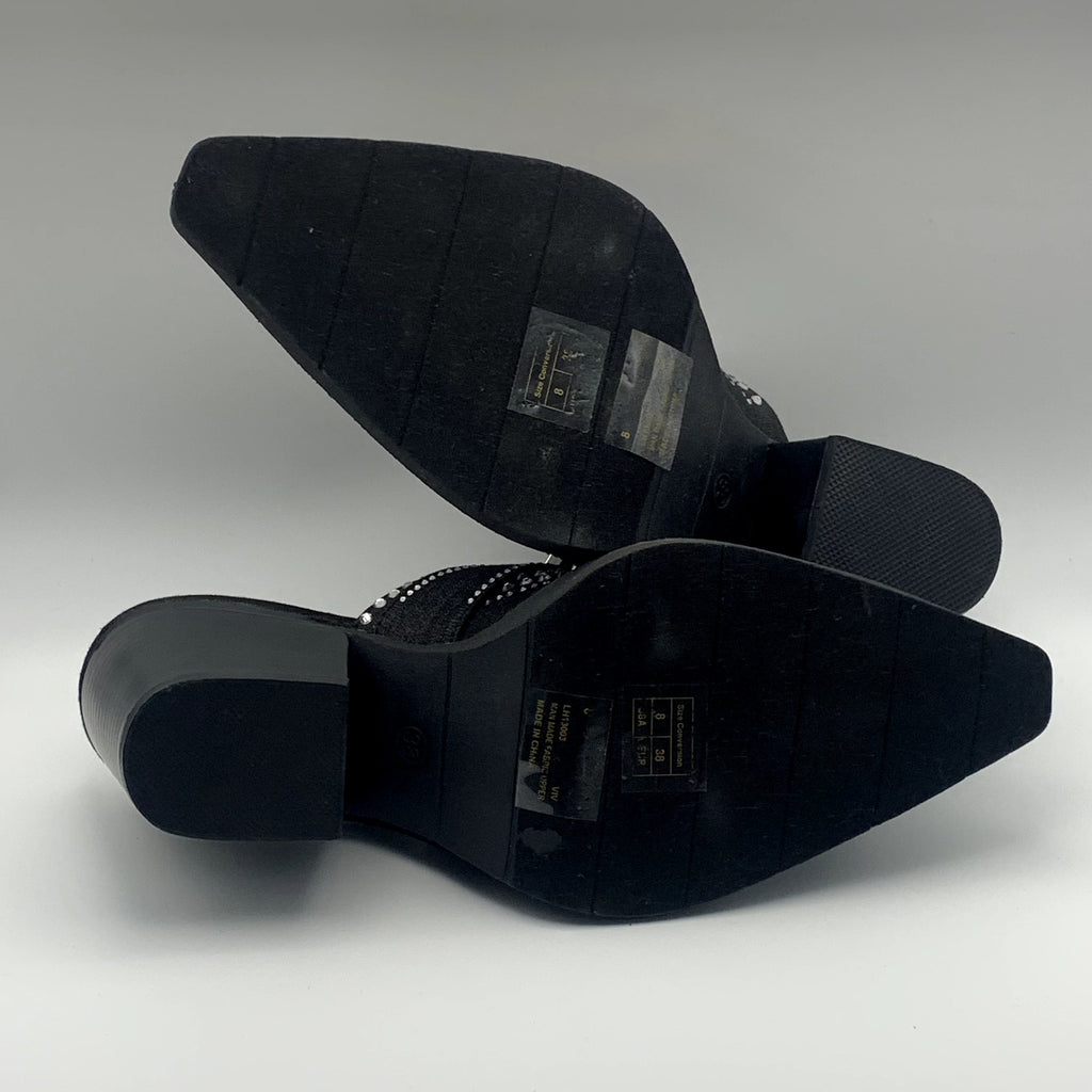 CAPE ROBBIN Women's Black Viv Rhinestone Denim Buckle Pointed-Toe Heels SZ 8