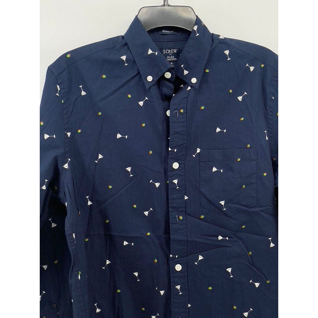 J.CREW Men's Navy Martini Classic-Fit Untucked Flex Washed Button-Up Shirt SZ S