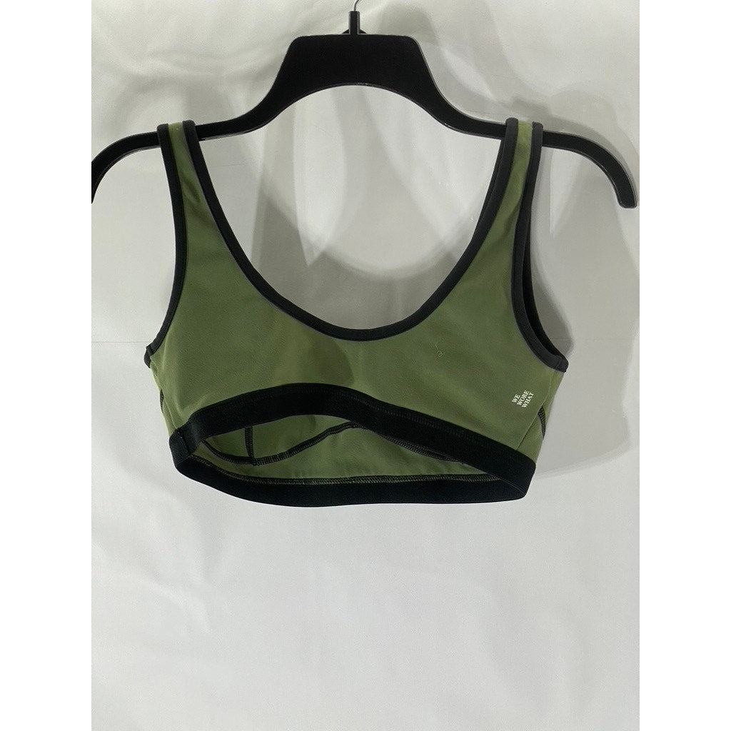 WEWOREWHAT Women’s Olive Green Scoop-Neck Silhouette Sports Bra SZ S