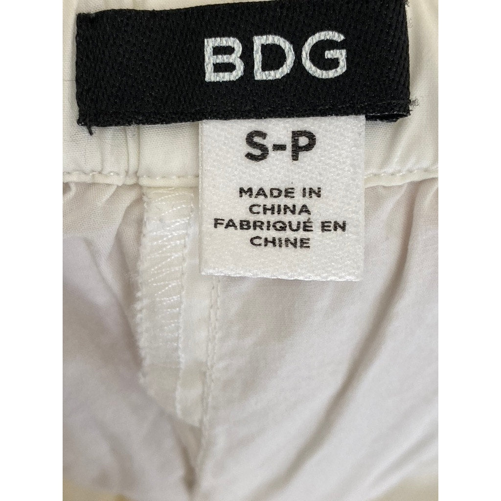 BDG Women's White Drawstring Relaxed-Fit Straight-Leg Pull-On Pants SZ S