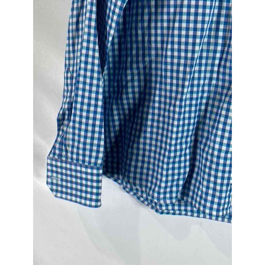 A|X ARMANI EXCHANGE Men's Blue Mini Check Regular-Fit Button-Up Shirt SZ XL