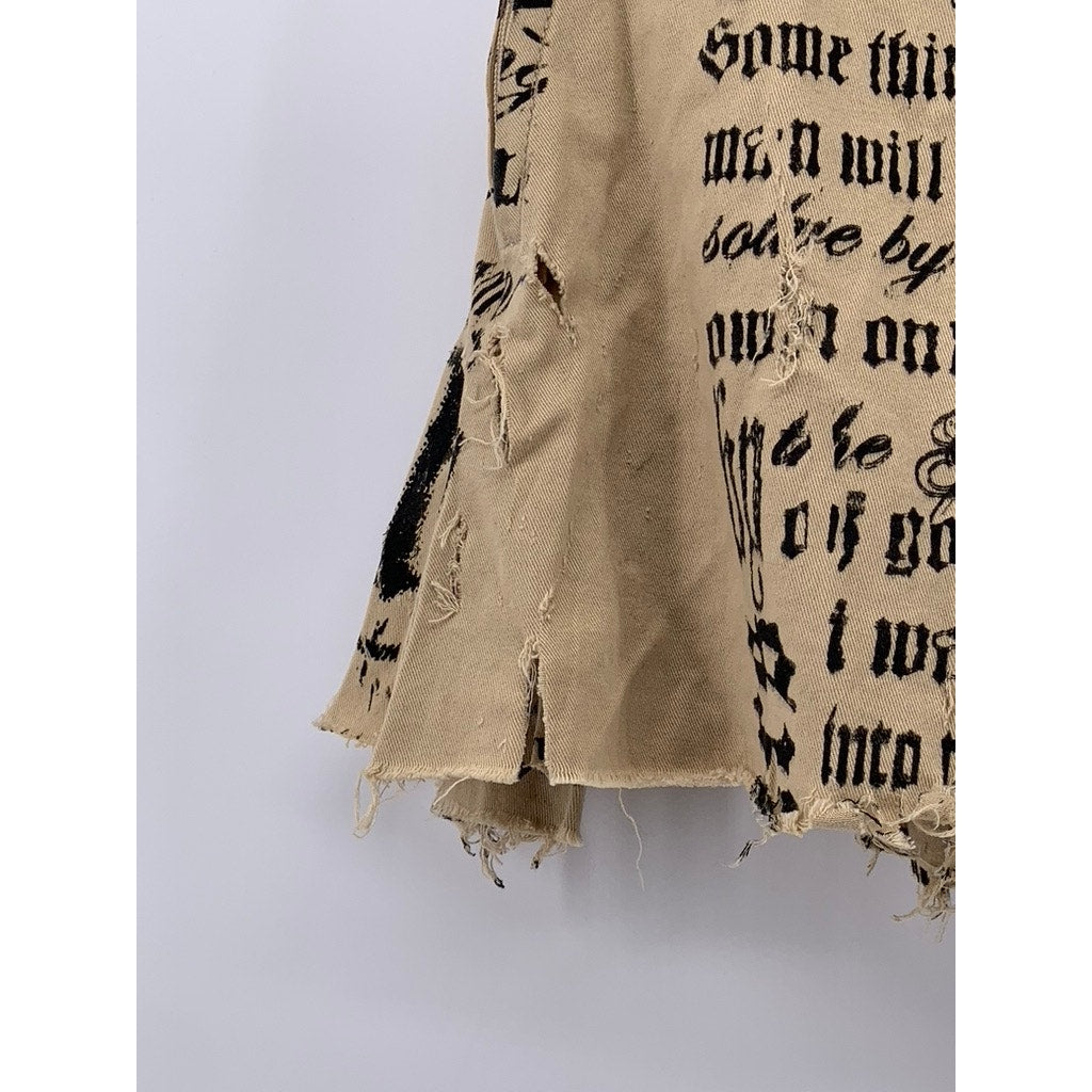 BODY CITATED Women's Tan Distressed Newspaper Logo Mini Skirt SZ S