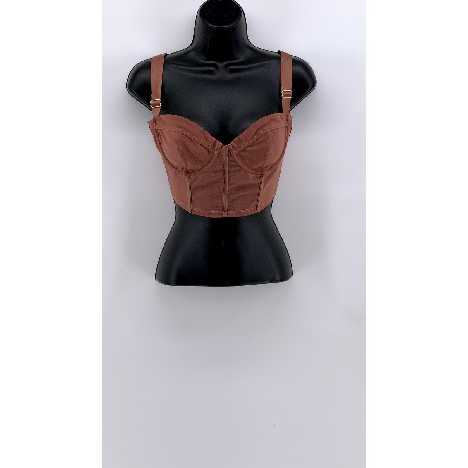 OH POLLY Women's Rust Pink Mesh Corset Crop Top SZ 10