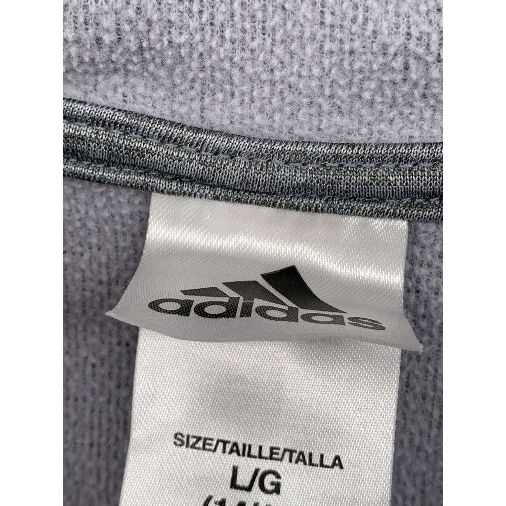ADIDAS Kids' Gray-Green Heather Logo Hoodie SZ L(14-16)