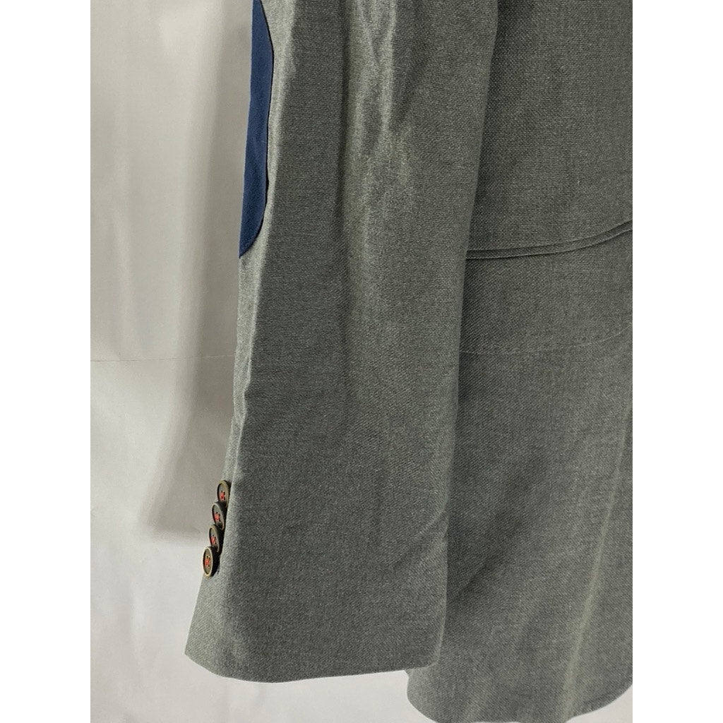 EL GANSO Men's Gray Two-Button Elbow Patch Regular-Fit Blazer SZ 52(US42)