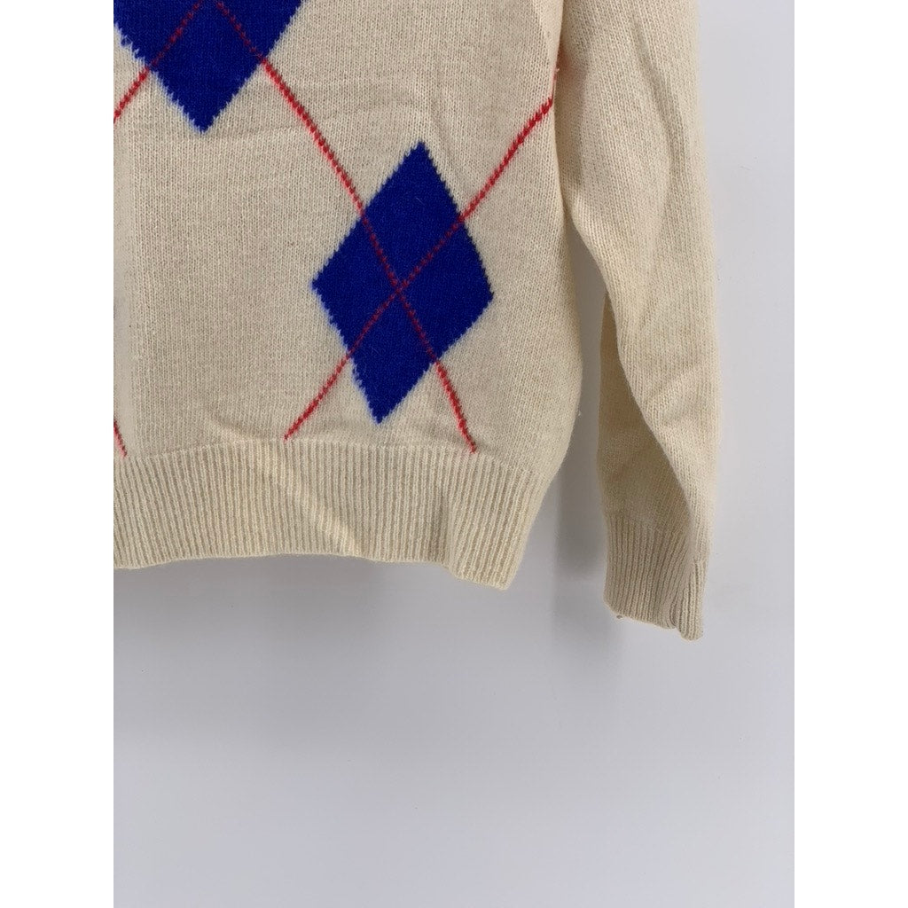 RAFAELLA Women's Vintage Off-White Diamond Print Lambswool Padded Sweater SZ M