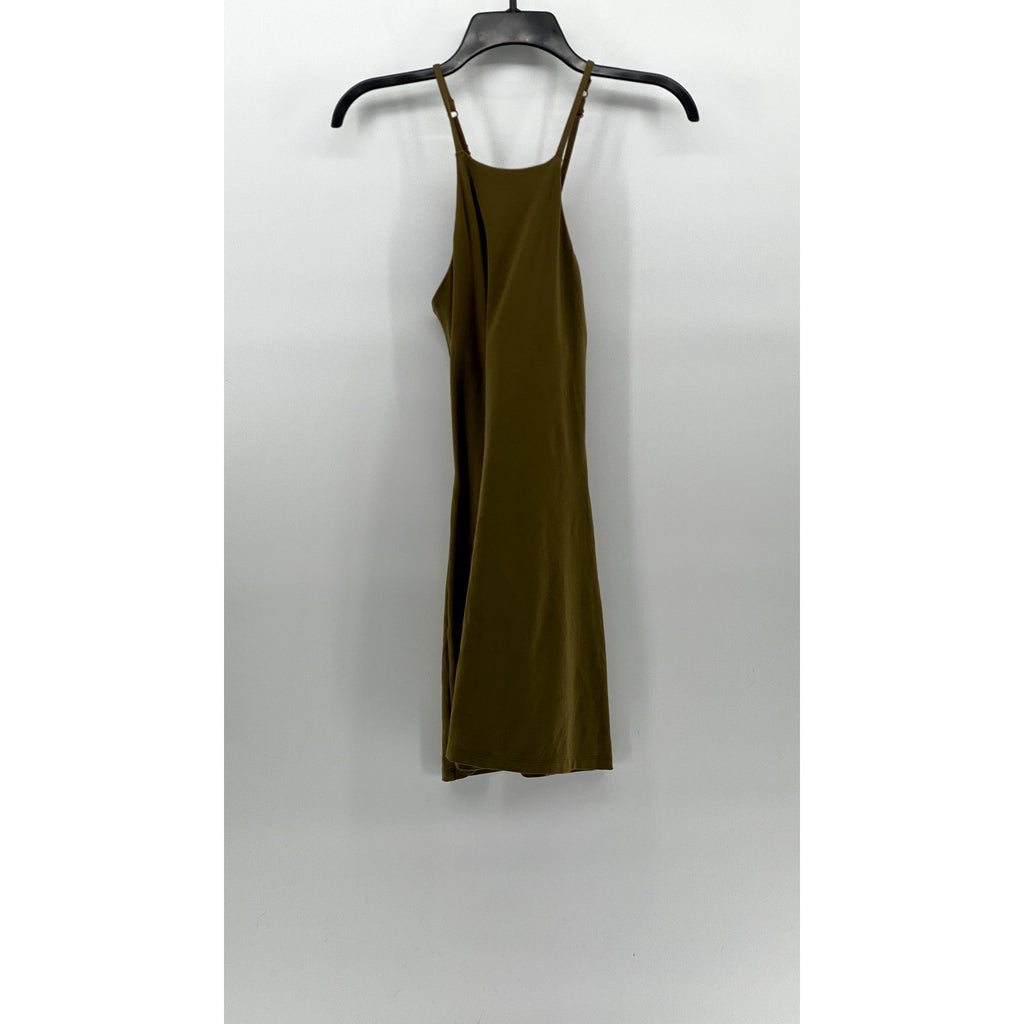 GIRLFRIEND COLLECTIVE Women's Olive Green Cross-Back Halter A-Line Dress SZ S