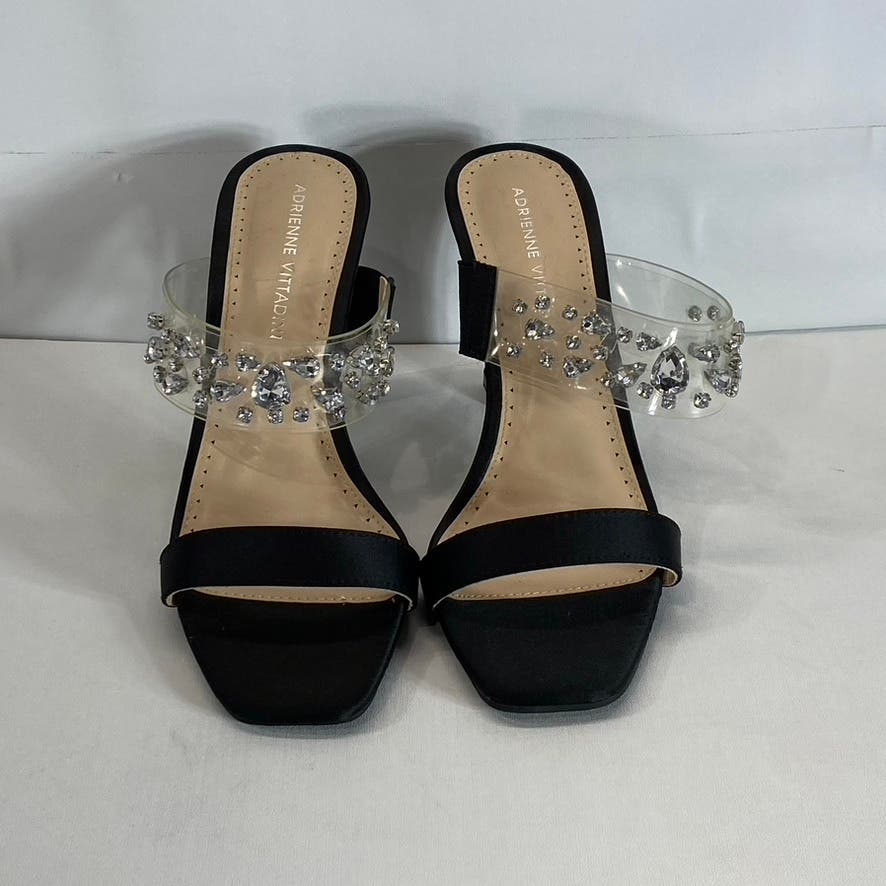 ADRIENNE VITTADINI Women's Black Rhinestone Gothic Block-Heel Sandals SZ 8.5