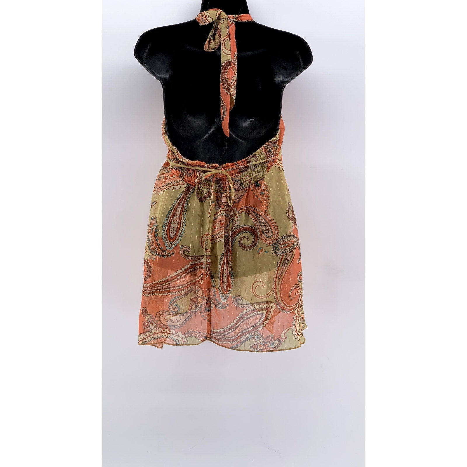 JORDACHE Juniors' Orange Paisley Vintage Y2K Sheer Tank Top SZ L