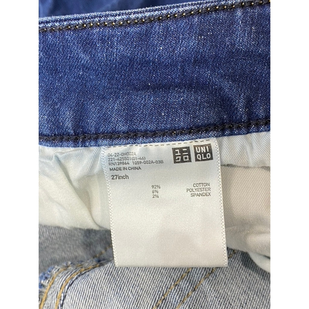 UNIQLO JEANS Women's Blue Denim Ultra Stretch Distressed Hem Skinny Jeans SZ 27