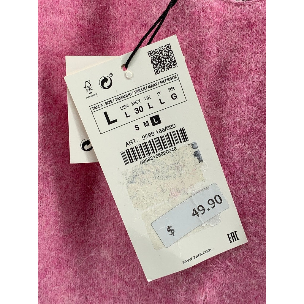 ZARA Women's Pink V-Neck Alpaca-Wool Blend Embellished A-Line Mini Dress SZ L