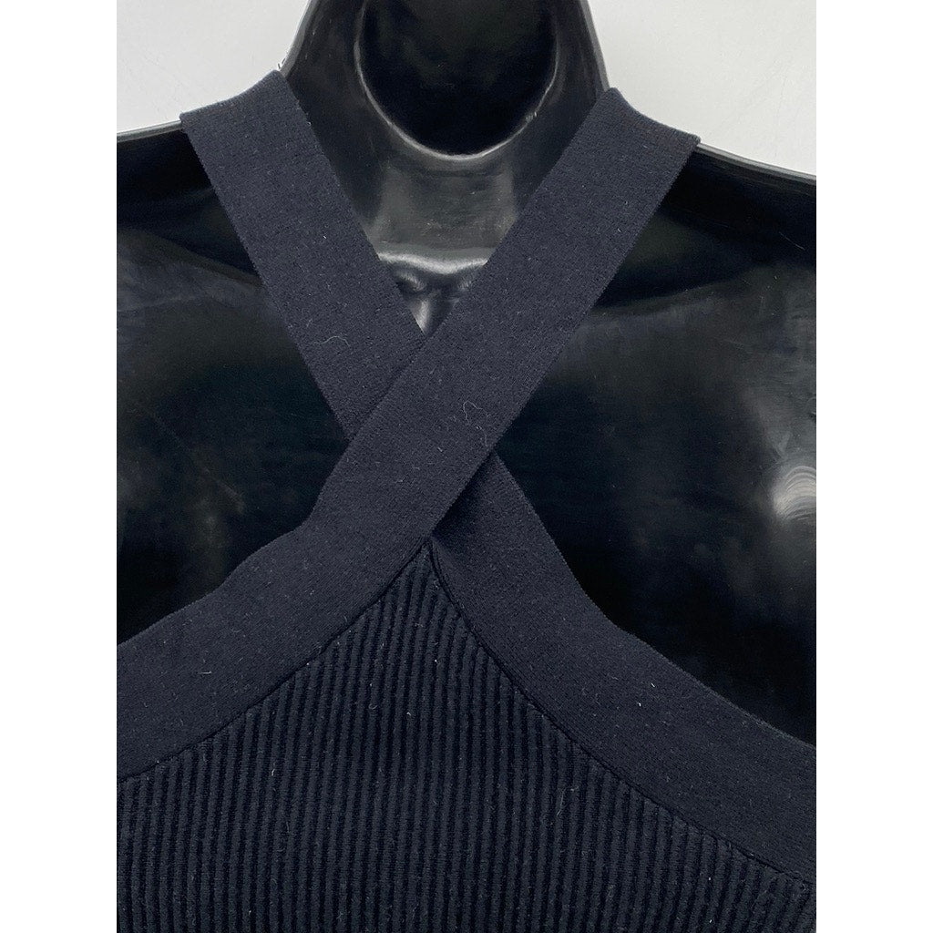 ABERCROMBIE & FITCH Women's Black Ribbed Sleeveless Halter Cropped Top SZ S