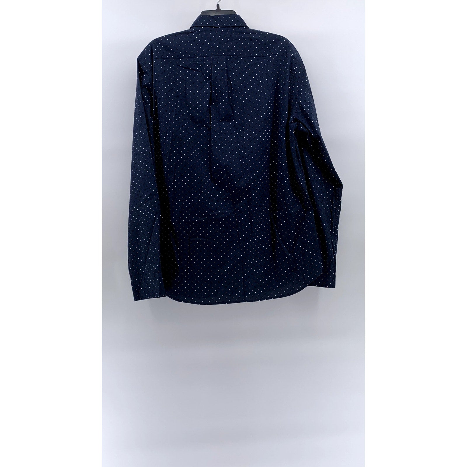 J.CREW Men's Navy Blue-White Micro Dot Stretch Slim-Fit Button-Up Shirt SZ L