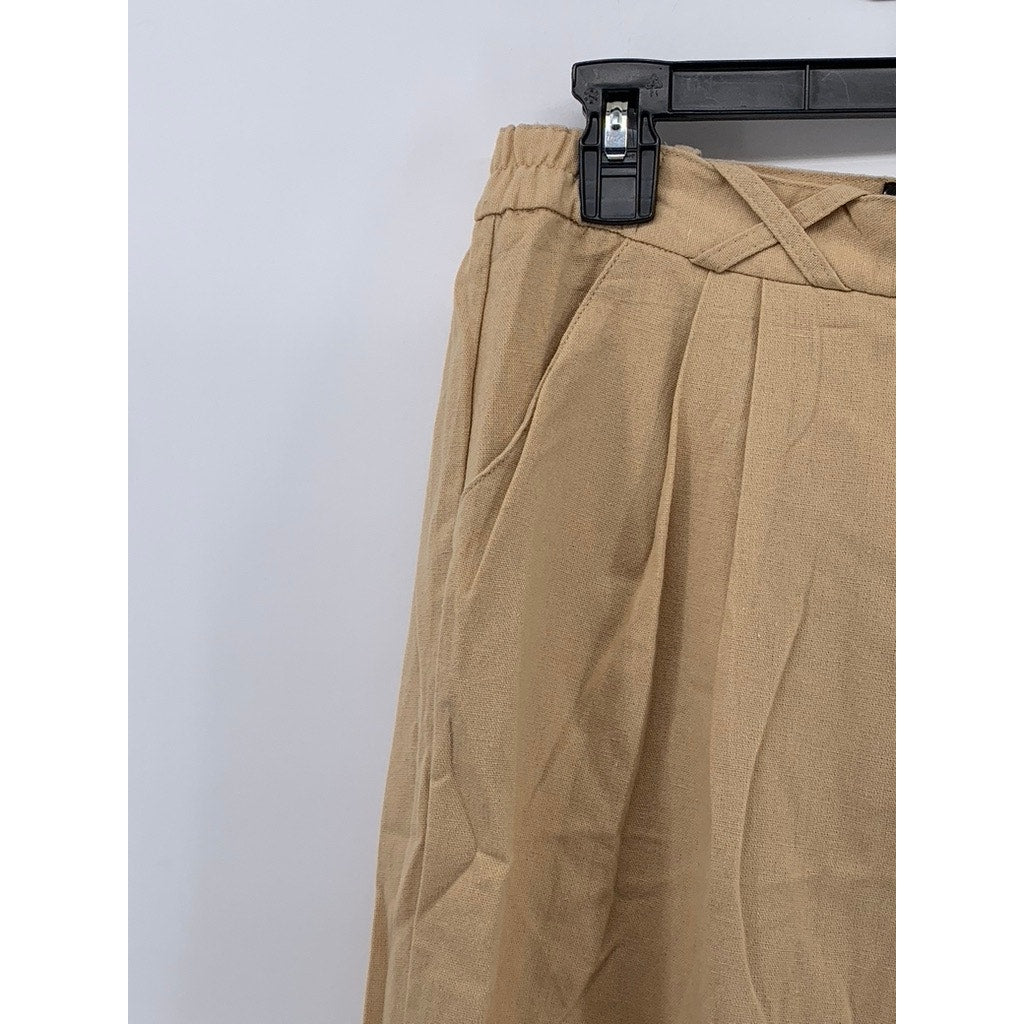 DIVINA Women's Tan Linen-Blend Milan Straight Leg Casual Pants SZ S
