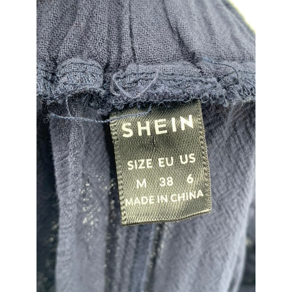 SHEIN Women's Navy Solid Cotton Straight-Leg Relaxed Fit Pants SZ M