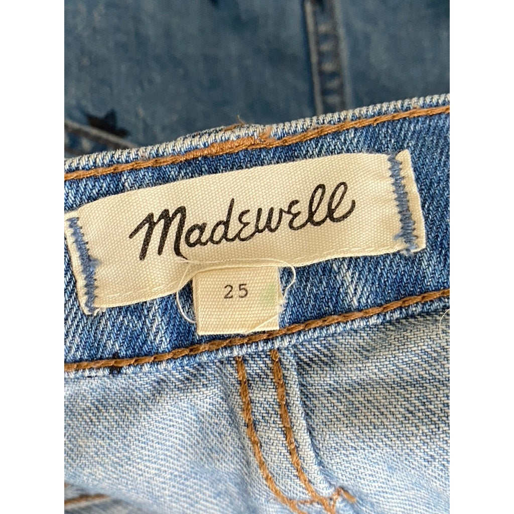 MADEWELL Women's Blue Rigid Denim Star Print Raw-Hem A-Line Mini Skirt SZ 25