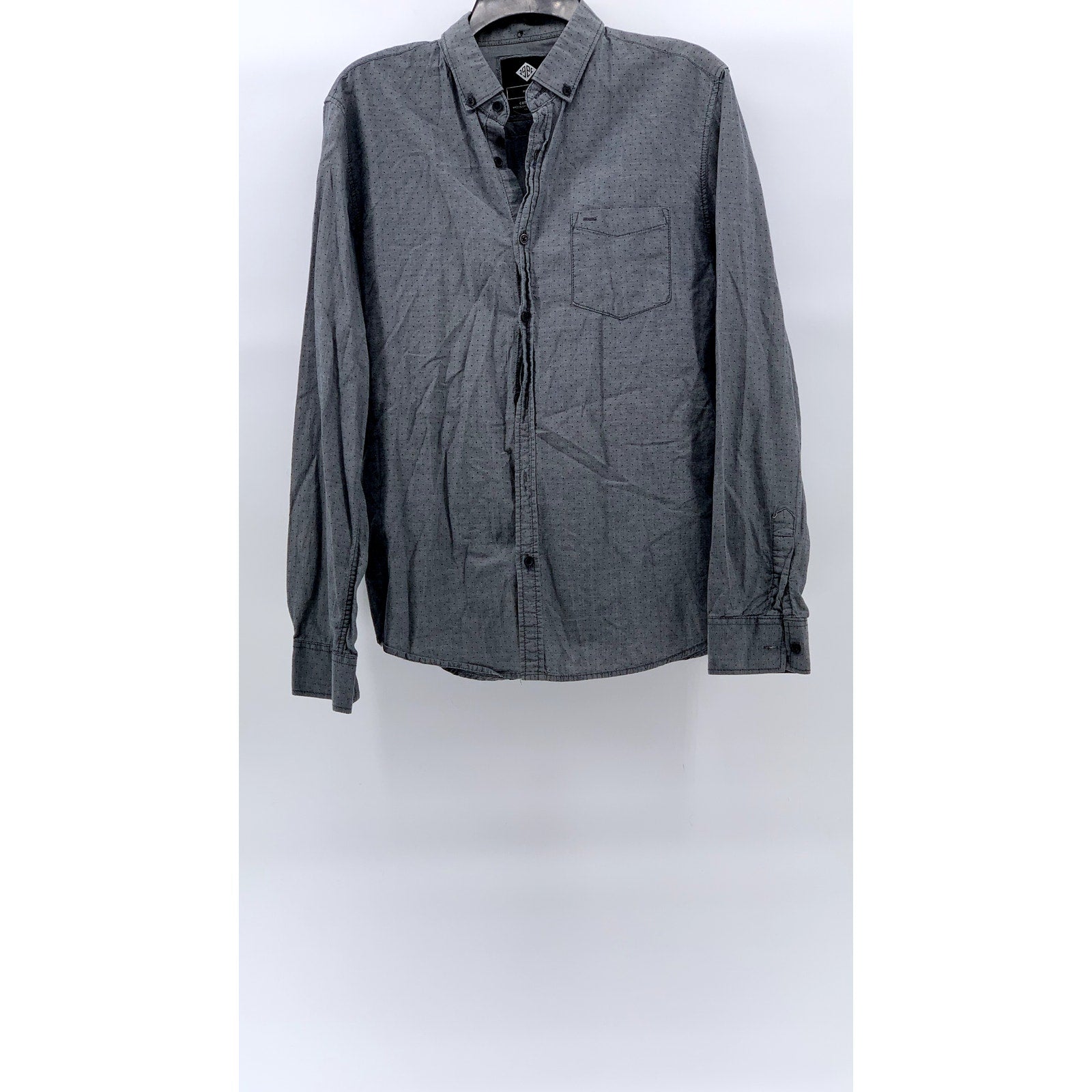 COTTON ON Men's Gray Micro Dot Button-Down Regular-Fit Long Sleeve Shirt SZ M