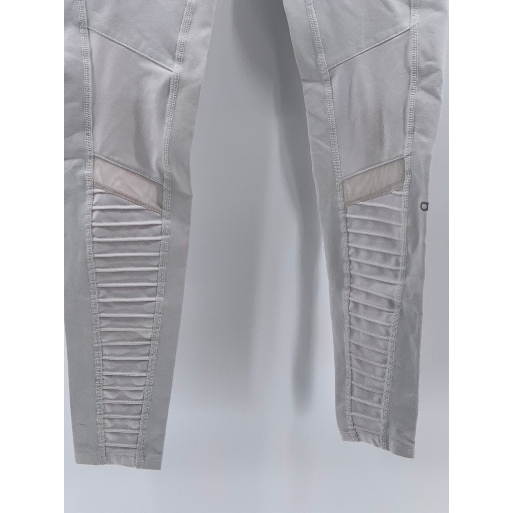 ALO Women's White High-Waist Pull-On Ribbed-Mesh Moto Leggings SZ XS