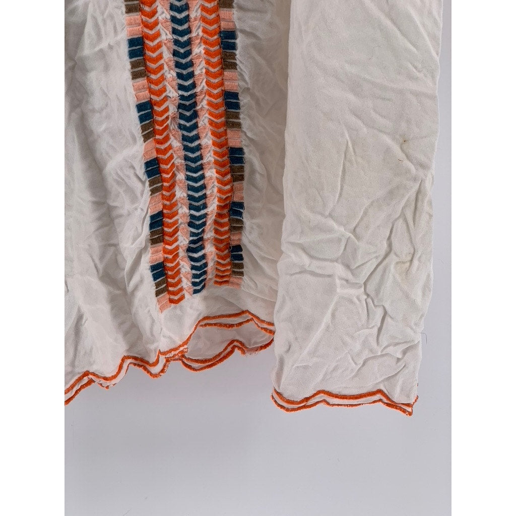 CHIC CONNECTION Women's White-Orange Embroidered Short Sleeve Mini Dress SZ XL