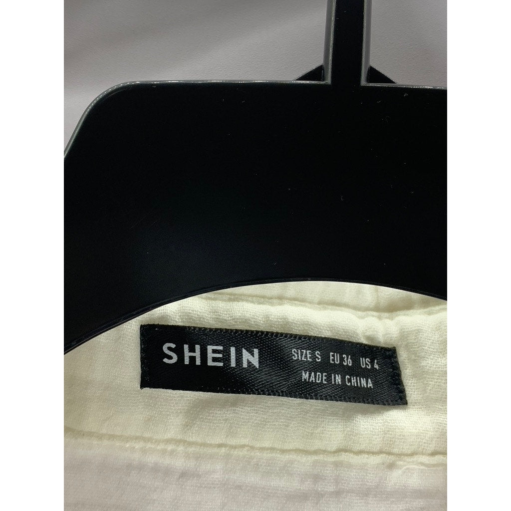 SHEIN Women’s Off-White Oversized-Fit Button-Ip Long Sleeve Top SZ S