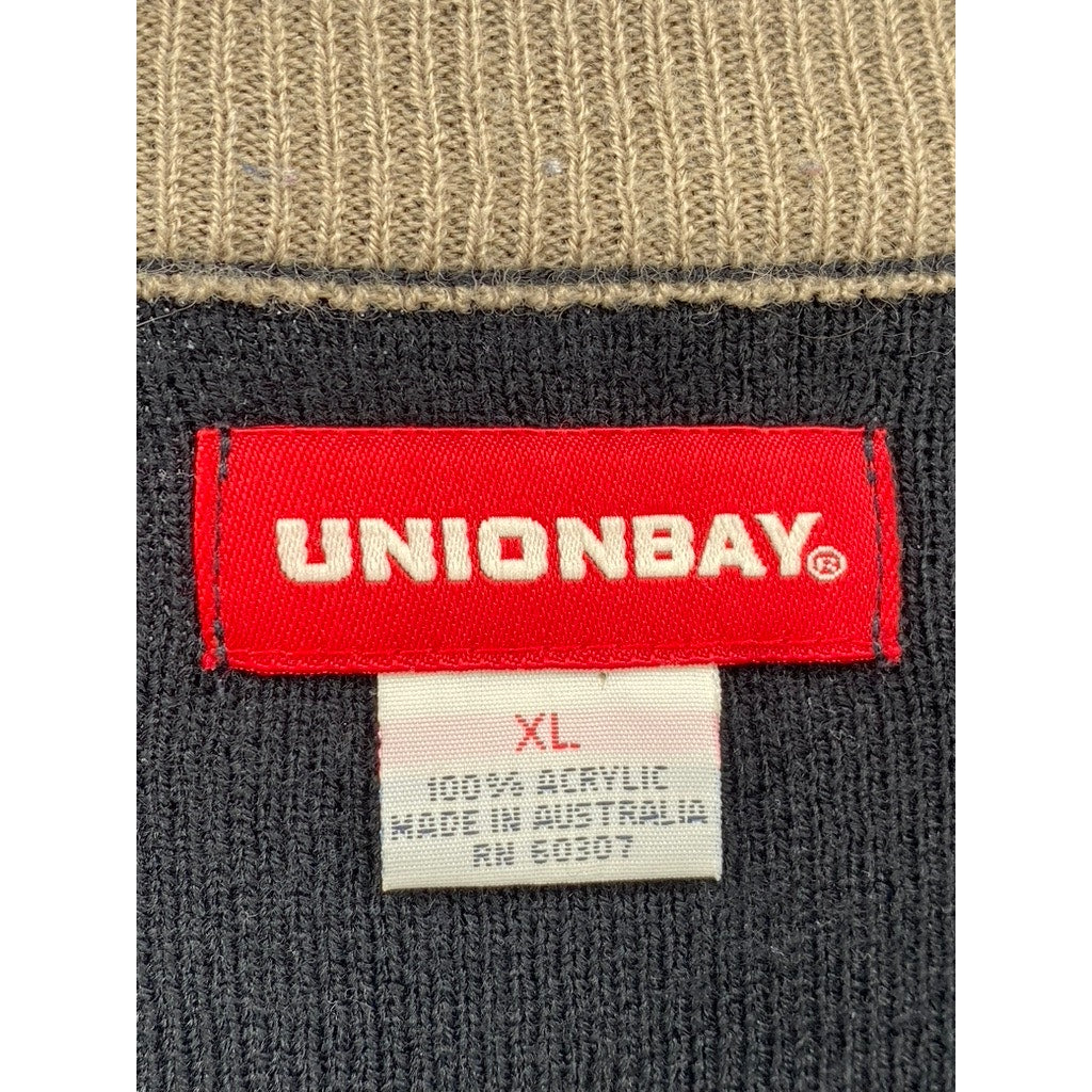 UNION BAY Men's Black-Tan Crewneck Striped Long Sleeve Knit Sweater SZ XL