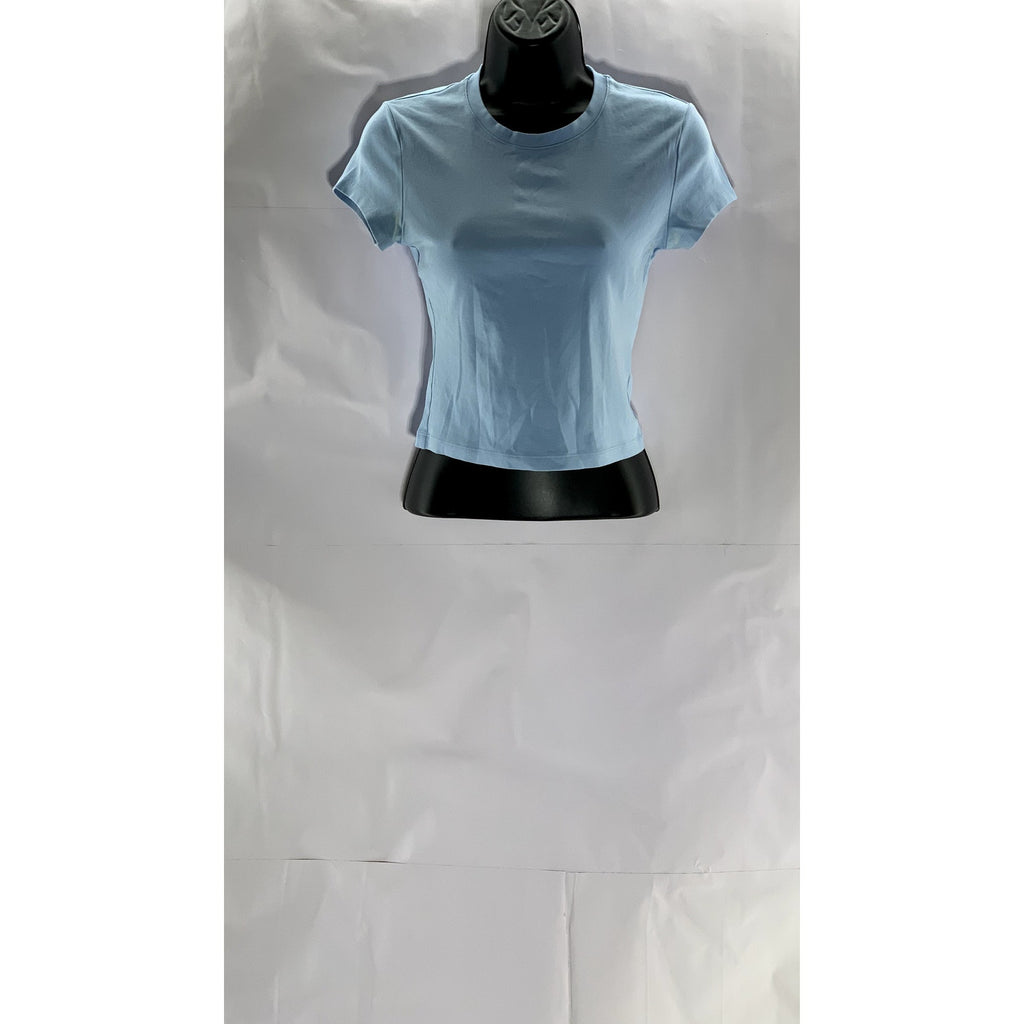UNIQLO Women's Light Blue Crewneck Solid Fitted Short Sleeve Crop Top SZ XS\