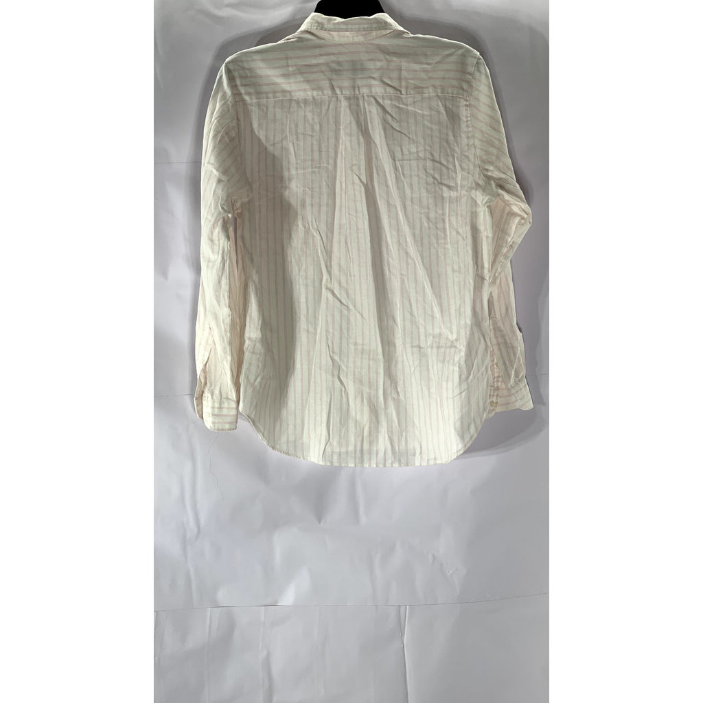 DANA ALEXANDER Women’s Vintage White-Pink Striped Button-Up Regular-Fit Top SZ 8