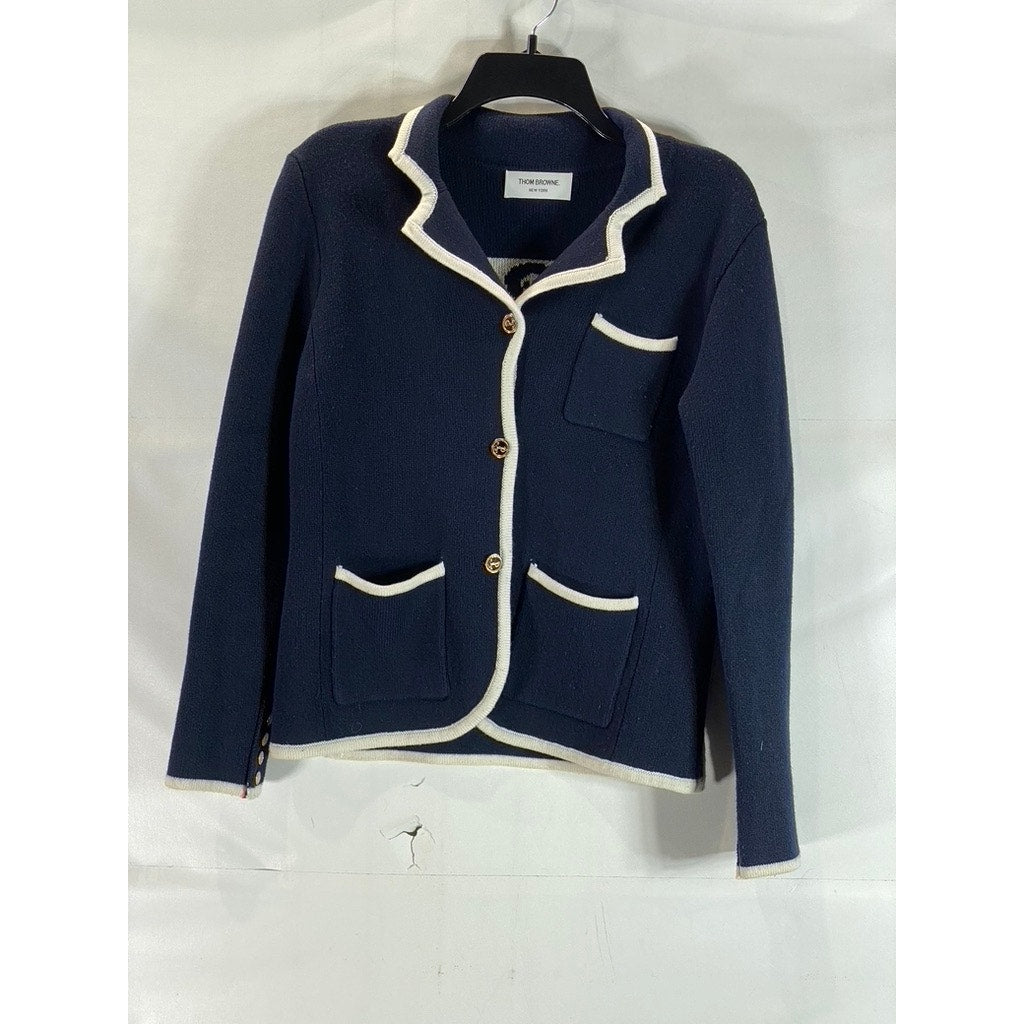 THOM BROWNE New York Women's Navy White Anchor Button-Front Cardigan SZ 0(XS)