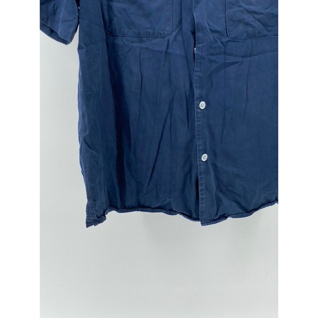 SELECTED HOMME Men's Dark Blue Regular-Fit Button-Up Short Sleeve Shirt SZ M