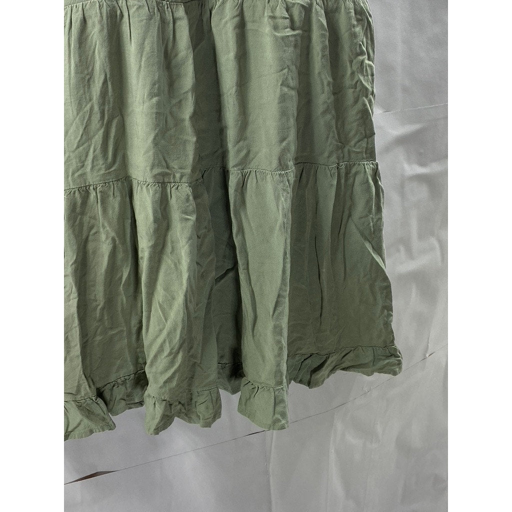 CI SONO Women's Sage Green Sweetheart Spaghetti Strap Tiered Mini Dress SZ S