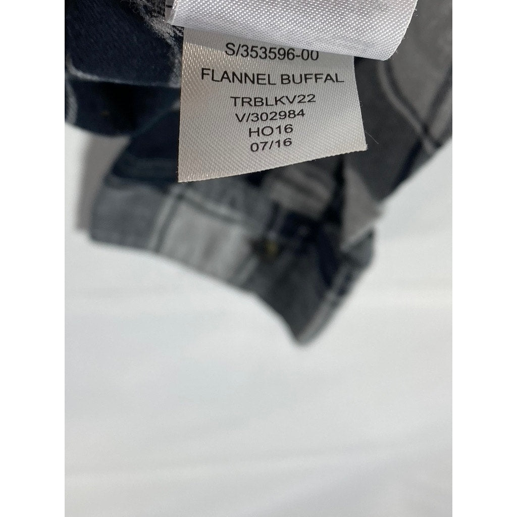 GAP Men's Black/Gray Standard Fit Button-Up Flannel Buffalo Plaid Shirt SZ M