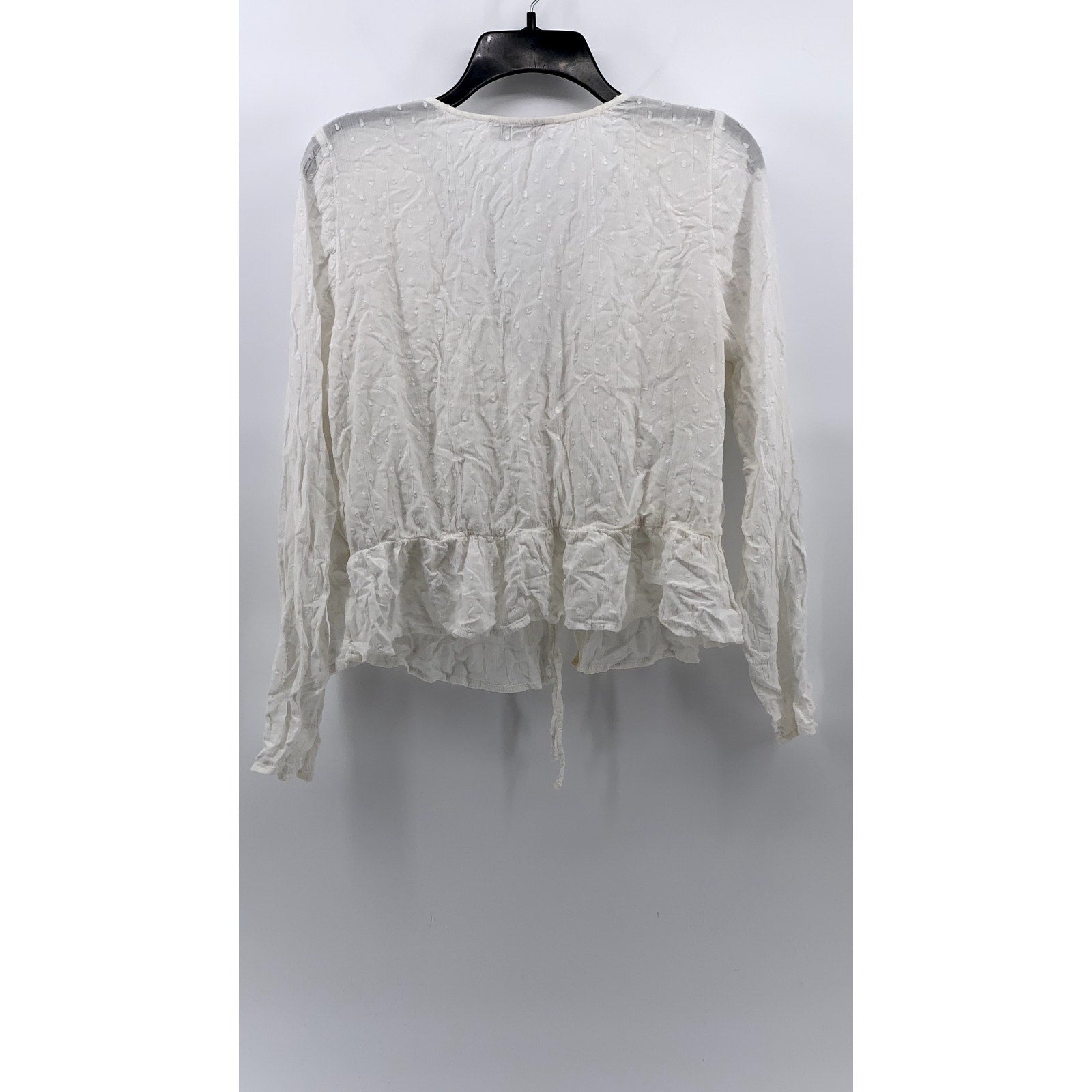 HOLLISTER CO Women's White Swiss Dot Long Sleeve Tie-Front V-Neck Top SZ L