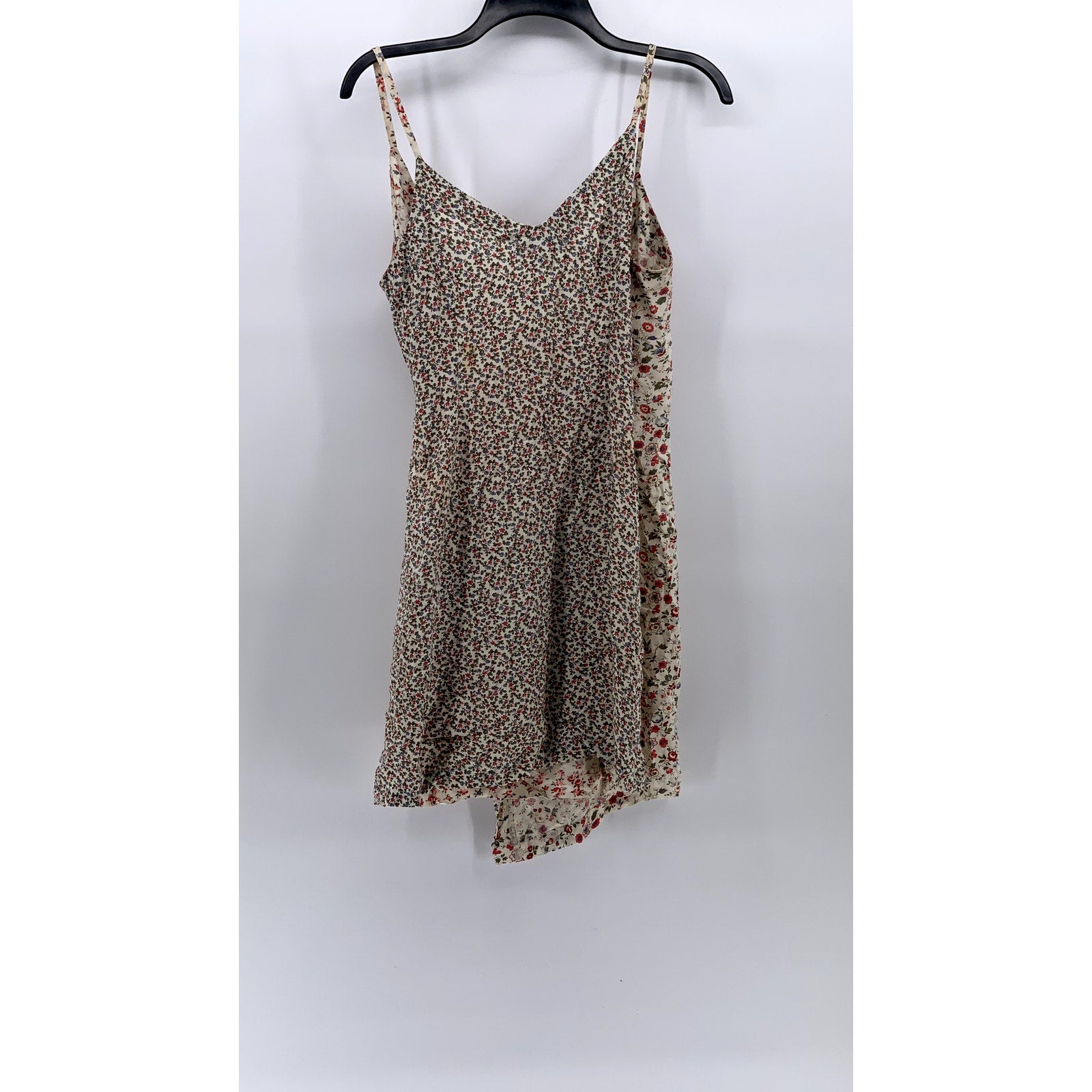 PEPE JEANS LONDON Women's Vintage Beige Floral Print V-Neck Wrap Mini Dress SZ S