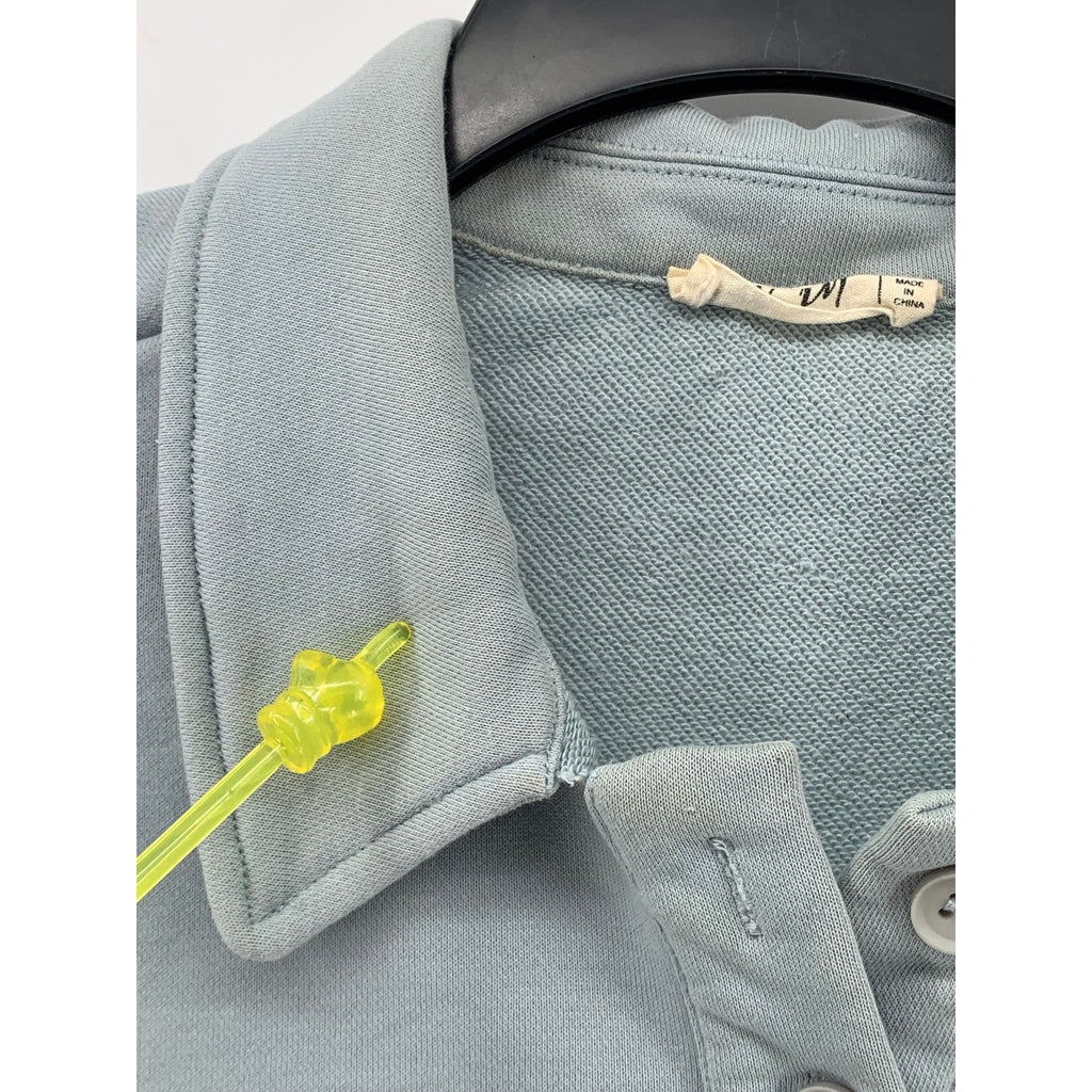NEW IN Women's Dusty Blue Long Sleeve Pullover Cropped Henley Sweater SZ S