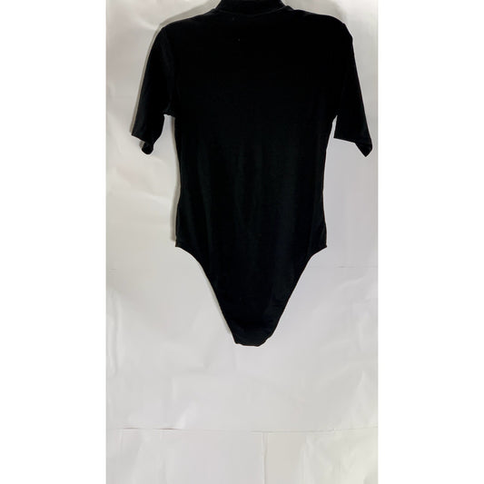 DIVIDED By H&M Women's Black Ribbed Mock-Neck Short Sleeve Bodysuit SZ L