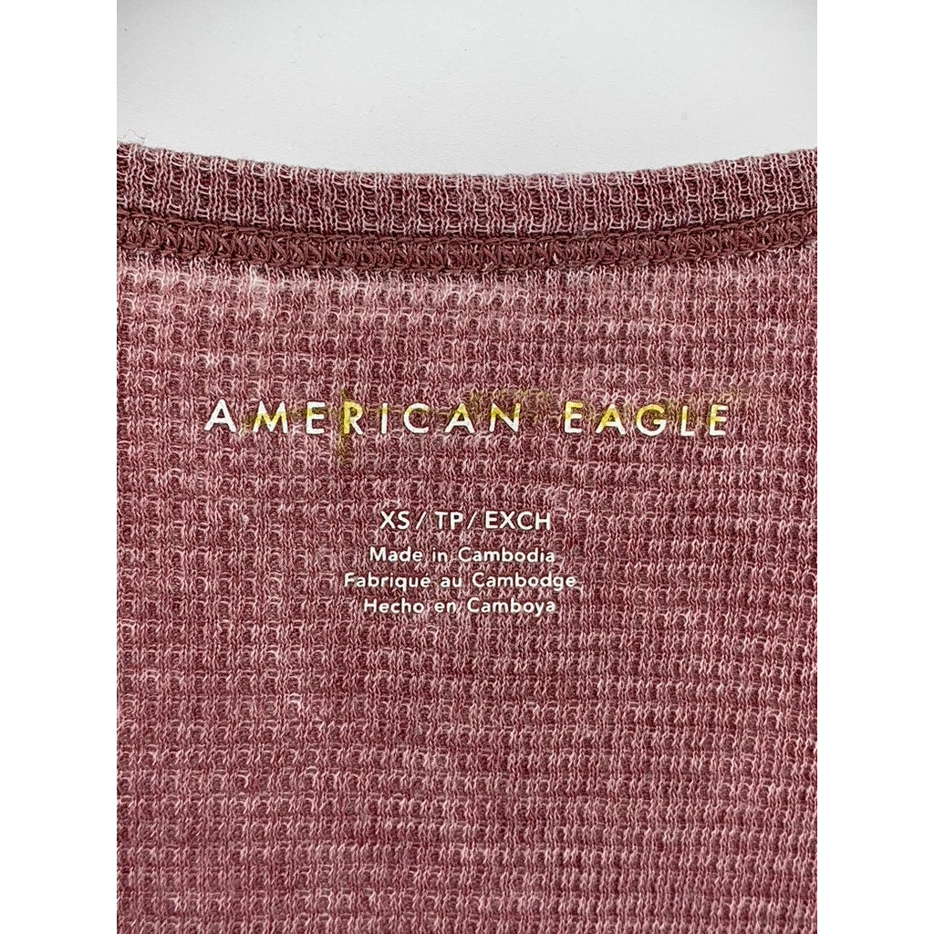 AMERICAN EAGLE Women's Mauve Distressed Waffle-Knit Henley Tank Top SZ XS