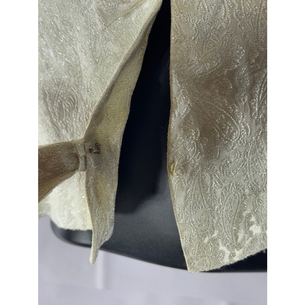 VINTAGE Women's Cream Paisley Print Bow-Closure Jacket SZ S