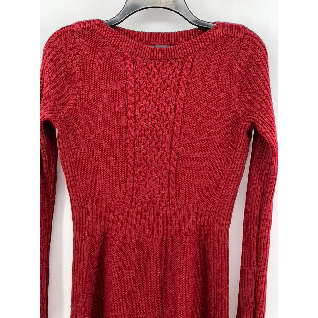 THE LIMITED Women's Red Knit Crewneck Long Sleeve Dress SZ S